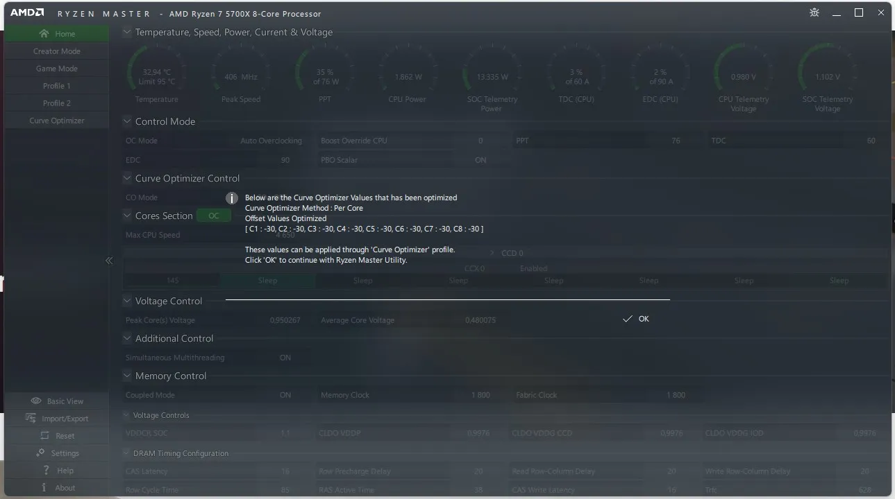 Ryzen Master 5700x Kurveoptimering