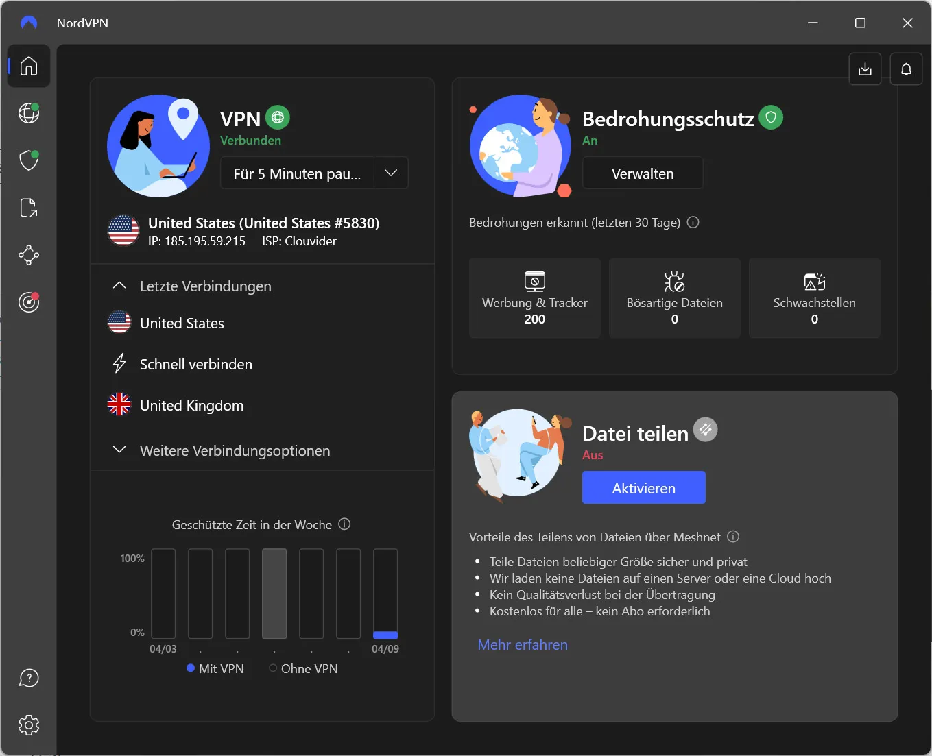 Test VPN: I primi 5 fornitori di VPN a confronto - Interfaccia del programma NordVPN