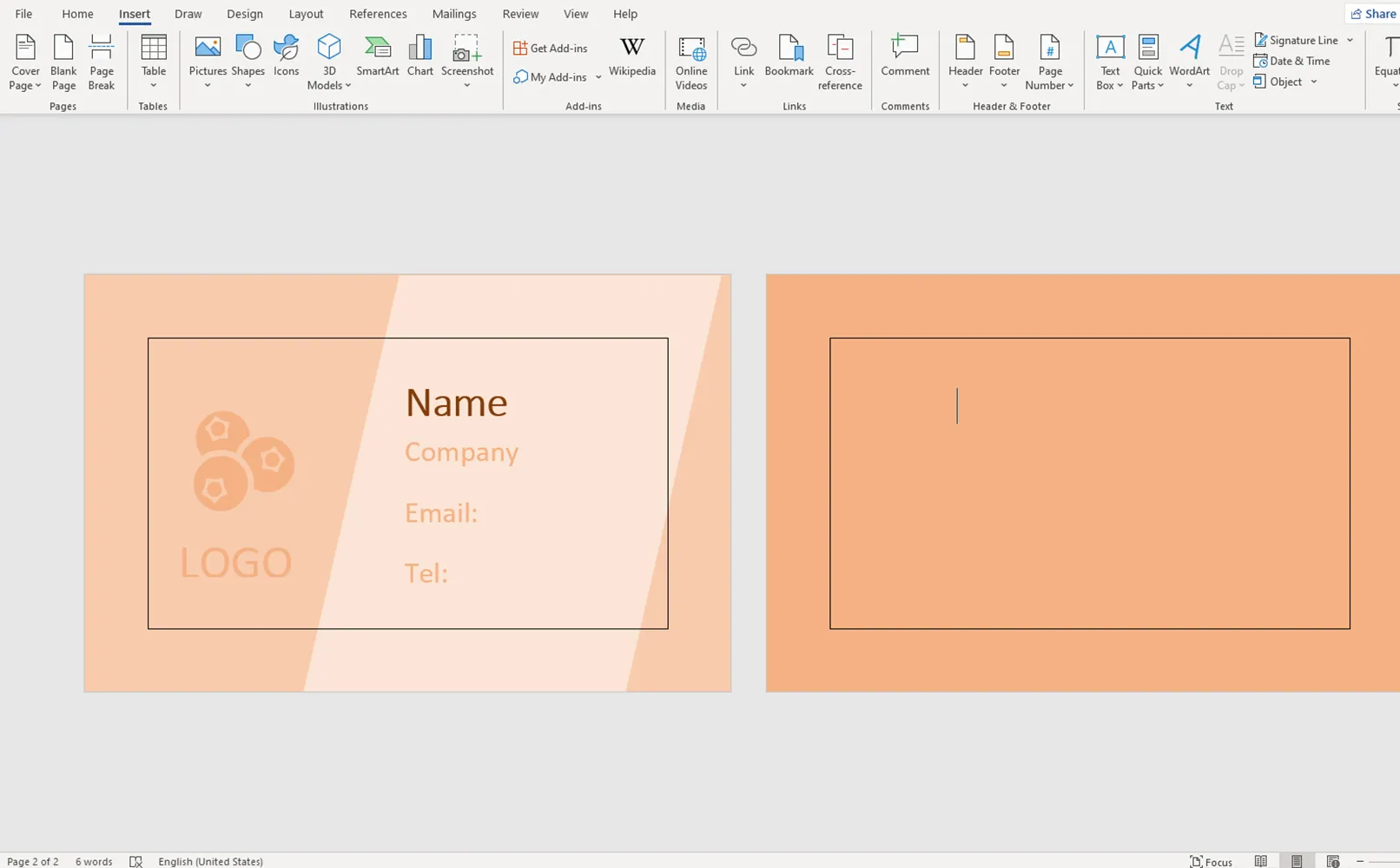 Word template for business cards