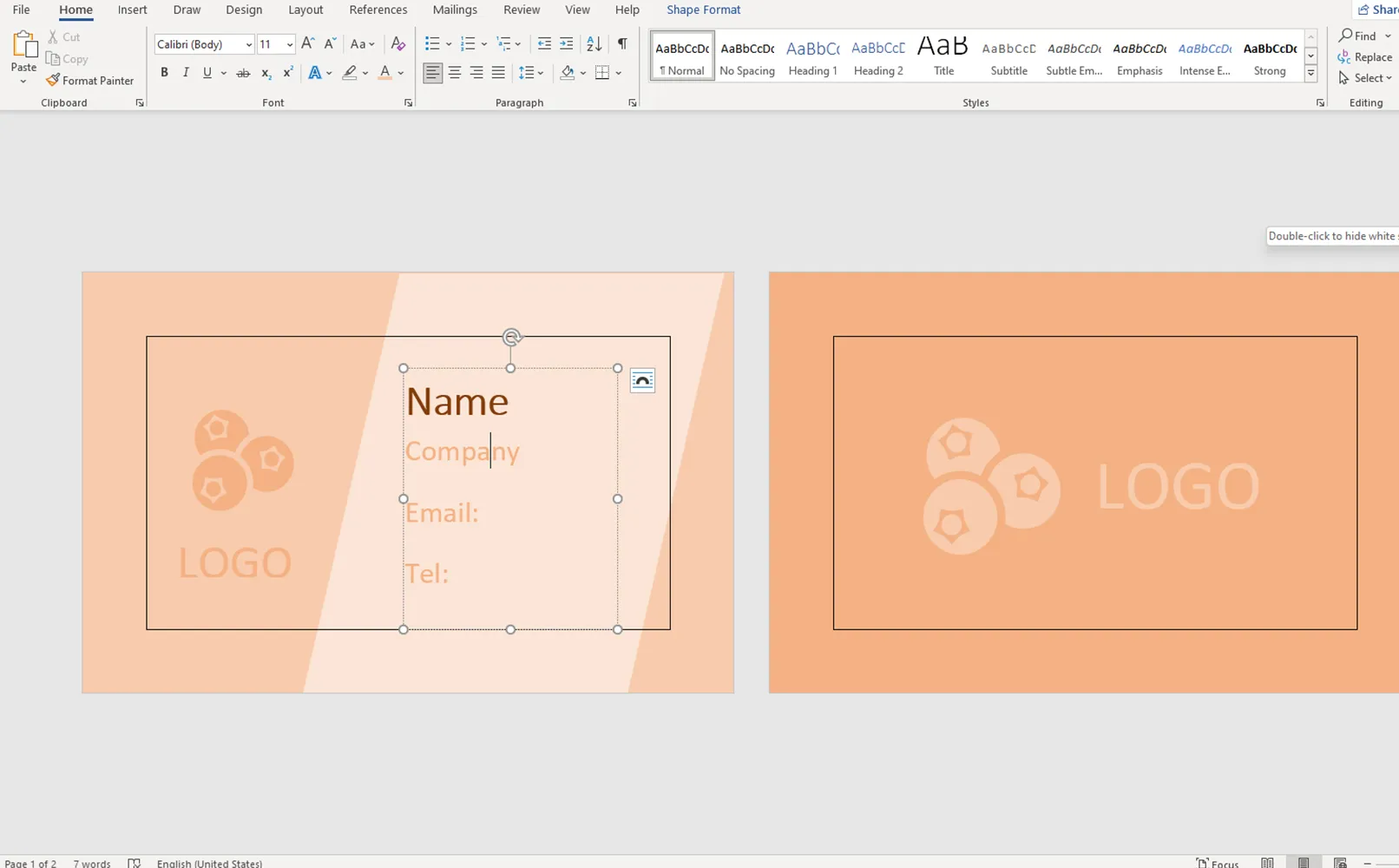 template business card Word free of charge
