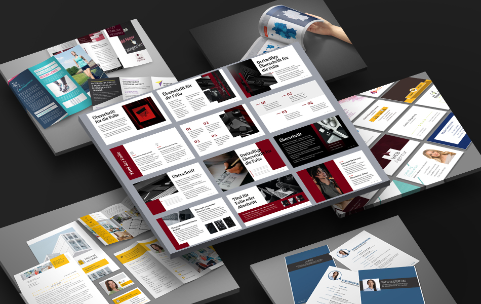 Gestalte Broschüren, Flyer, Visitenkarten und mehr mit unseren hochwertigen Design-Vorlagen selbst und spare die Agenturkosten. Beispiel-Assets von TutKit.com