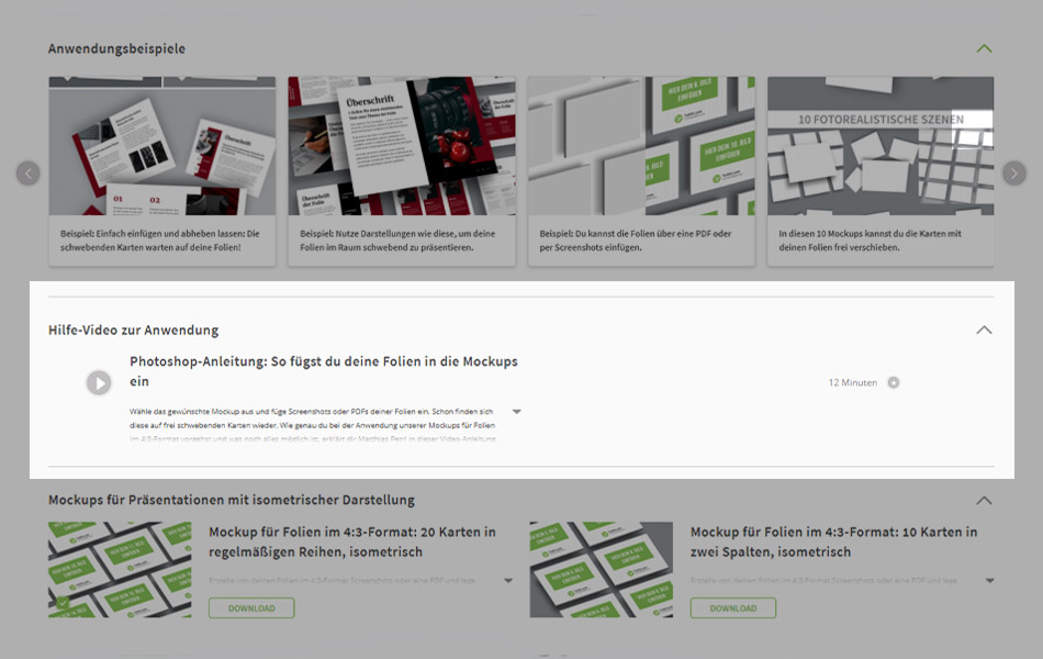 Zu vielen unserer Assets findest du auf den Seiten der Gesamtpakete Hilfe-Videos zur Anwendung. Hilfe-Videos zur Anwendung von Inhalten von TutKit.com
