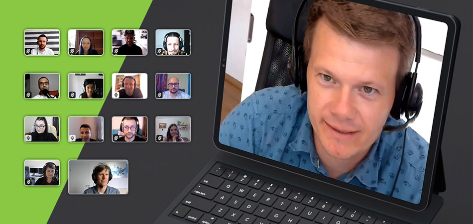 Wir leben die Digitalisierung – z. B. mit unseren wöchentlichen Team-Meetings in Slack. Team von TutKit.com während eines Online-Meetings via Slack
