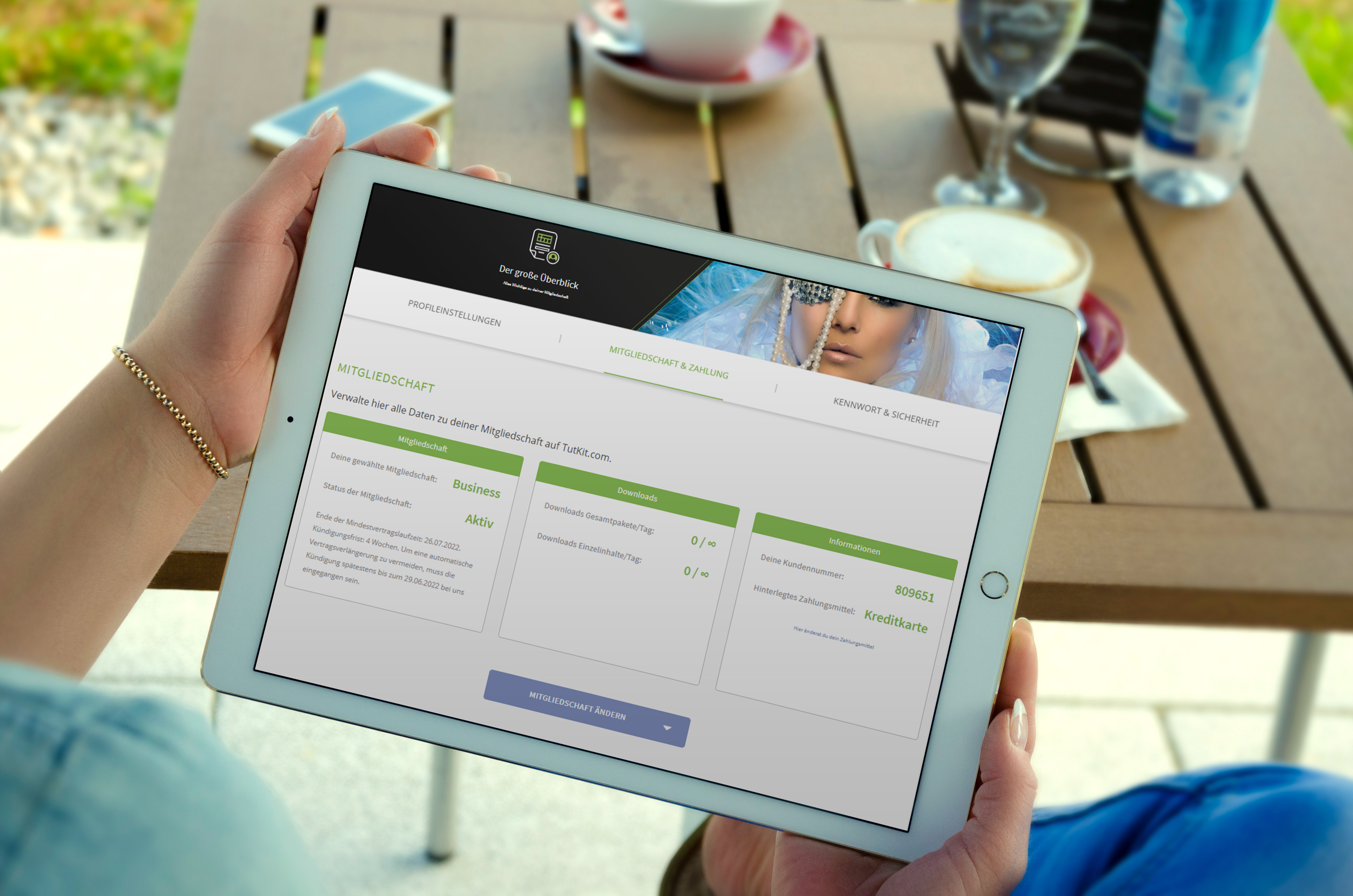 Verschaffe dir schnell und einfach einen Überblick über deine Mitgliedschaft. Bereich Mitgliedschaft und Zahlung auf TutKit.com