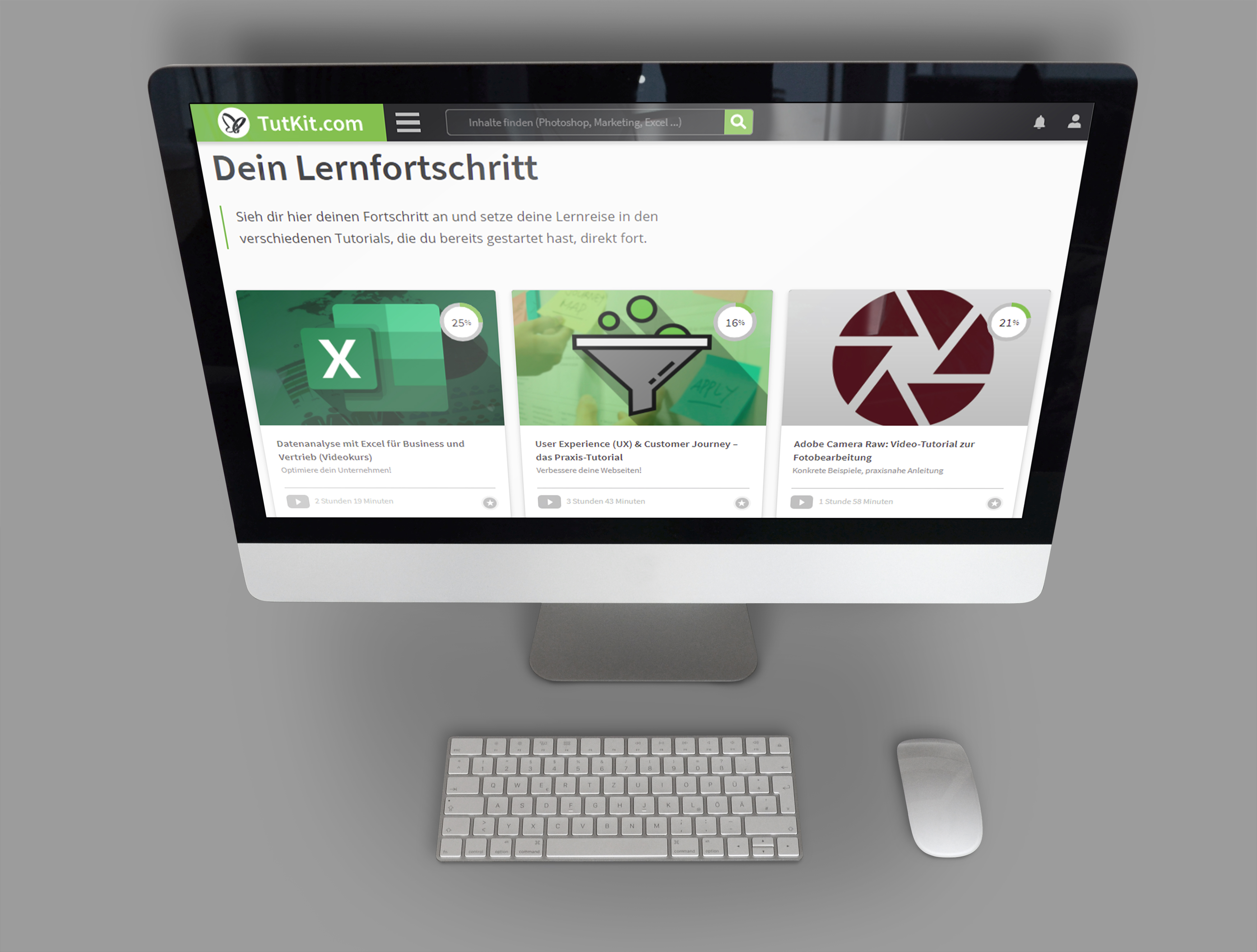 Verfolge jederzeit deinen Lernfortschritt und absolviere die Quiz, um Zertifikate zu erhalten. Lernfortschritt auf TutKit.com