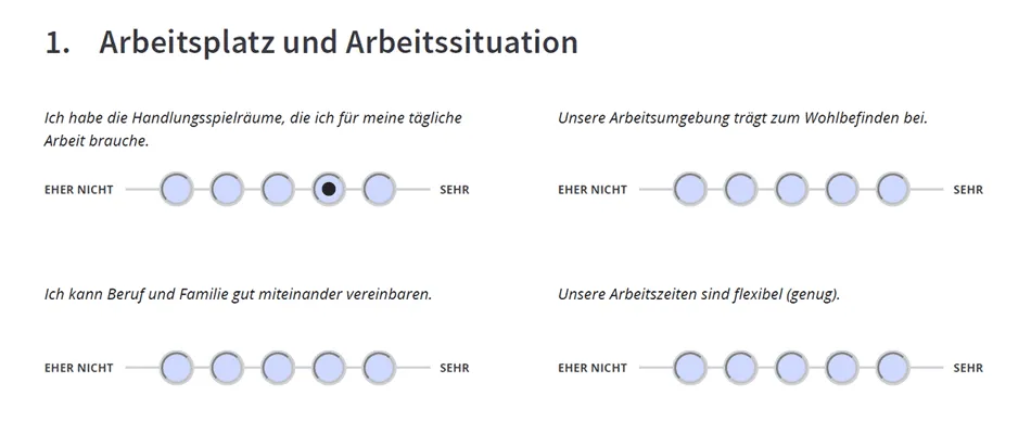 Einsatz von Bewertungsskalen zur Beantwortung von Fragen in einer Mitarbeiterbefragung