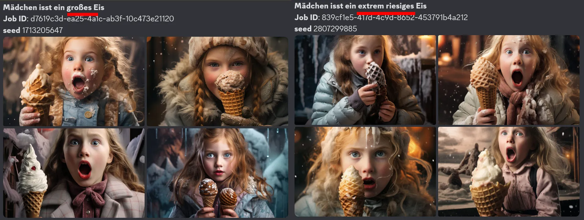 Kind isst ein Eis welches wirklich enorm gross ist - erstellt mit Midjourney Prompts