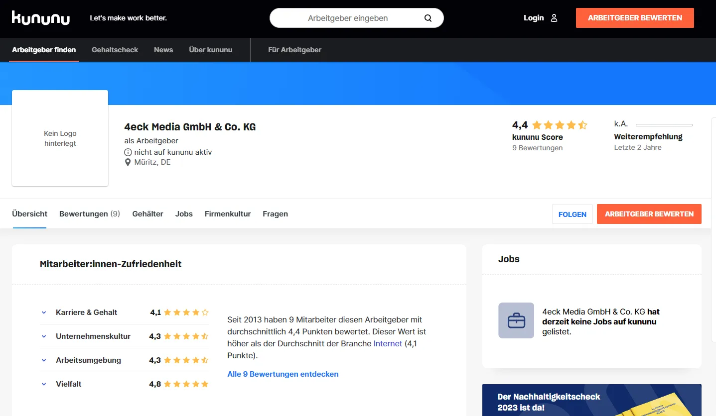Arbeitgeberbewertung auf Kununu