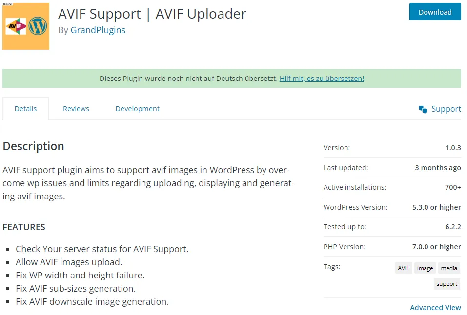 AVIF-Support-Uploader als WordPress-Plugin