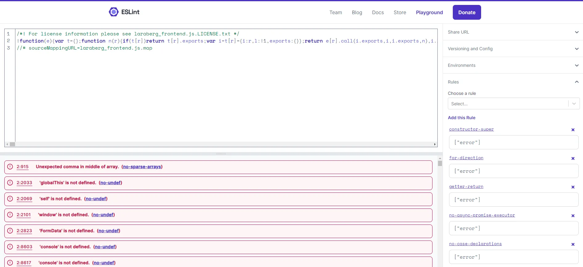 ESLint-Playground für JavaScript-Linting