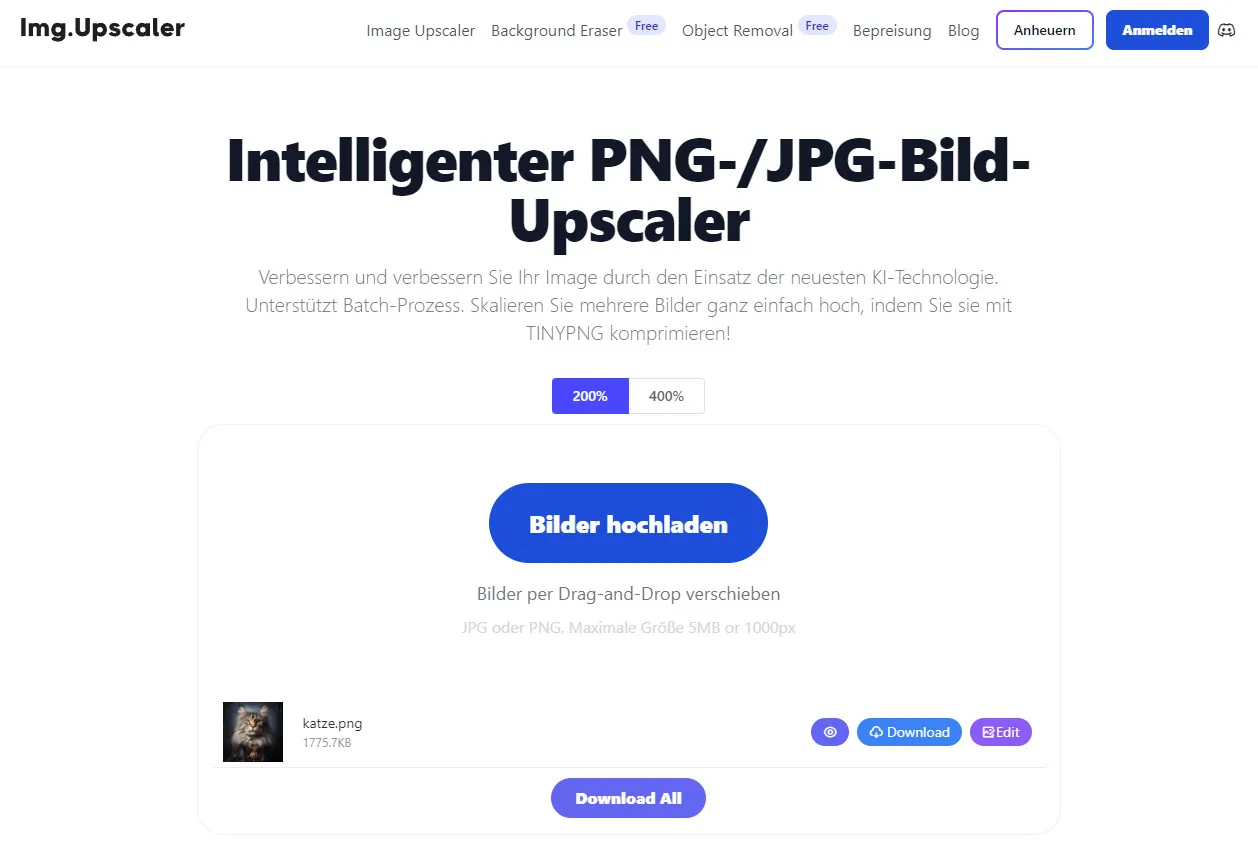 Bilder kostenlos skalieren mit Img Upscaler