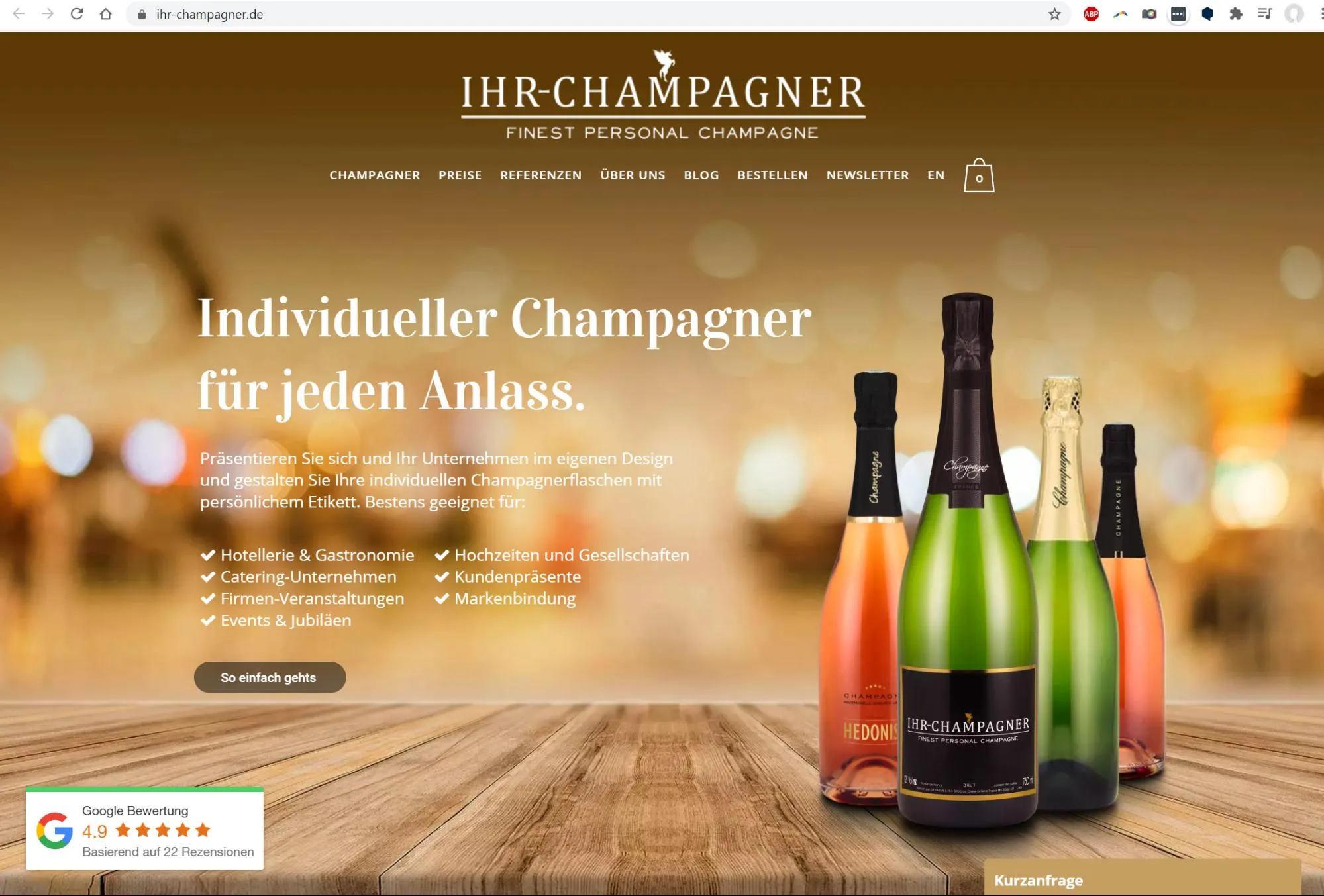 Individualisierte Champagneretiketten