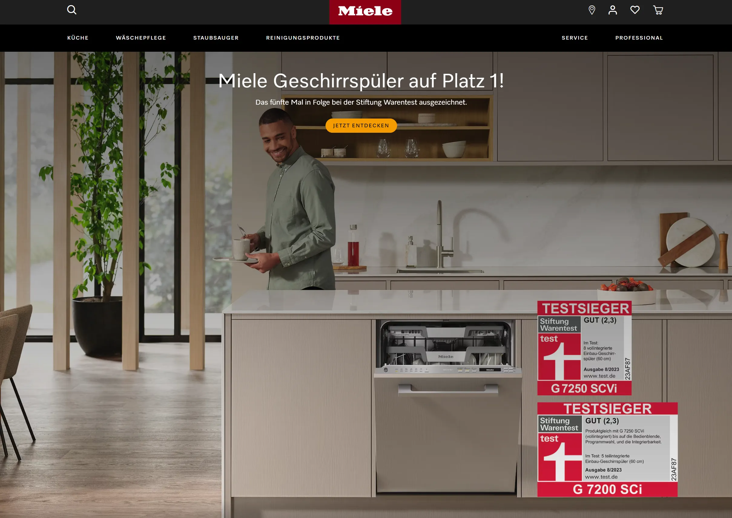 Miele Website mit Testsiegel