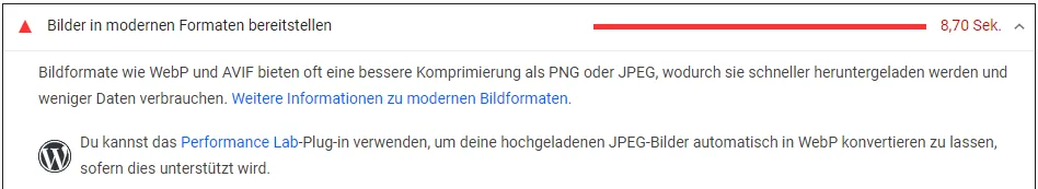 PageSpeed-Insights empfiehlt die Verwendung von AVIF