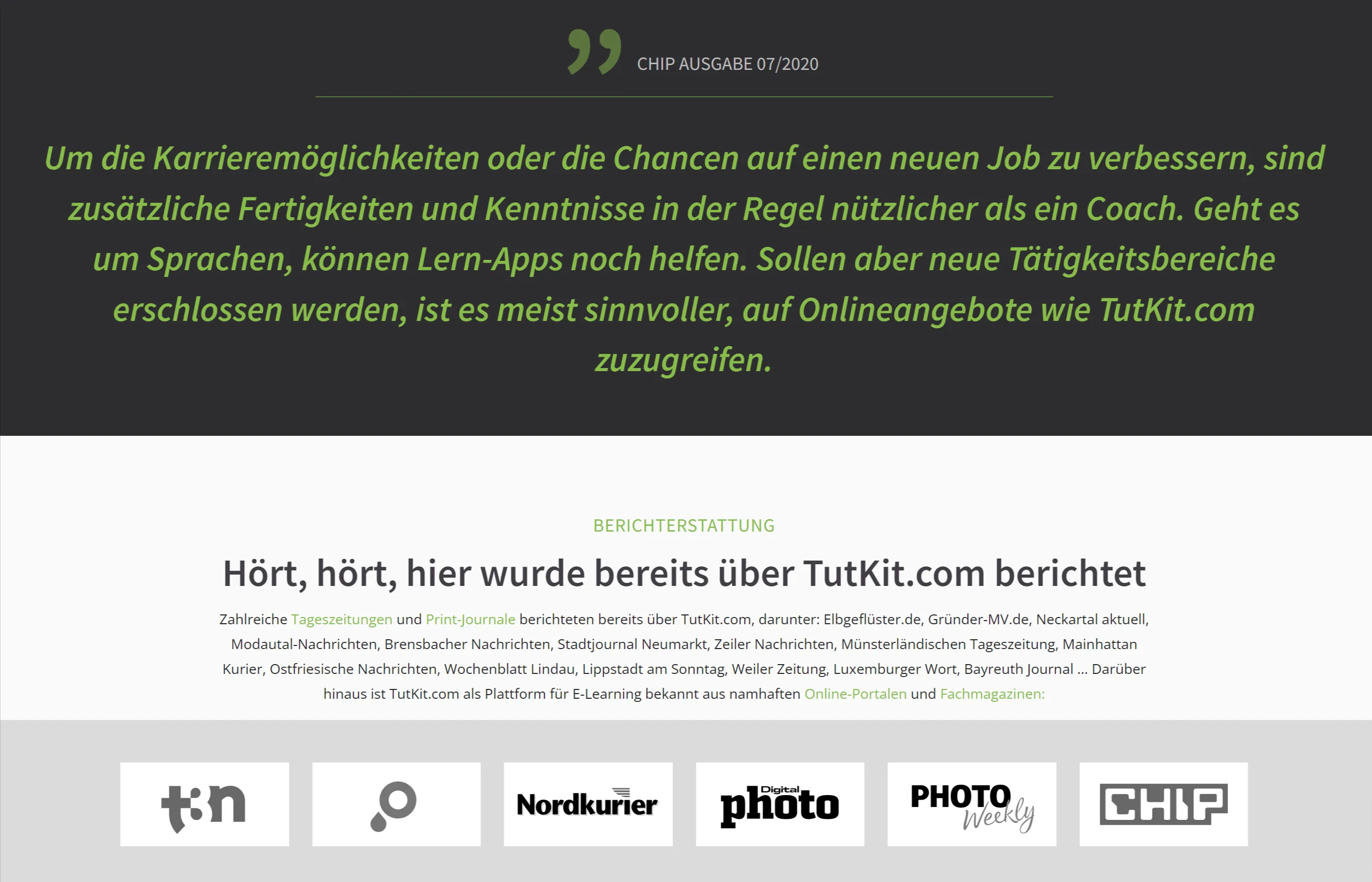 Auszug der Presseseite von TutKit.com