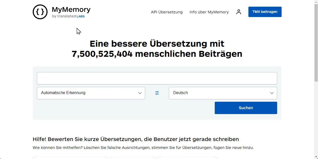 Kostenloser Online Übersetzer MyMemory