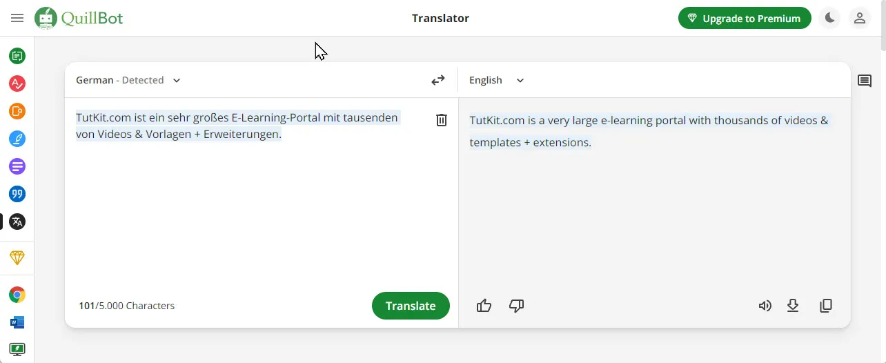 Kostenloser Online Übersetzer QuillBot Übersetzer