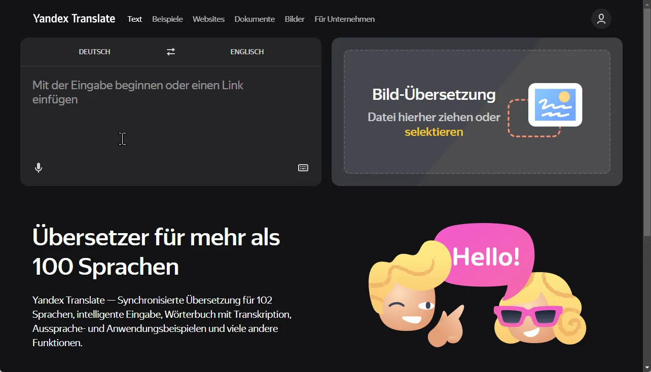 Kostenloser Online Übersetzer Yandex Translate