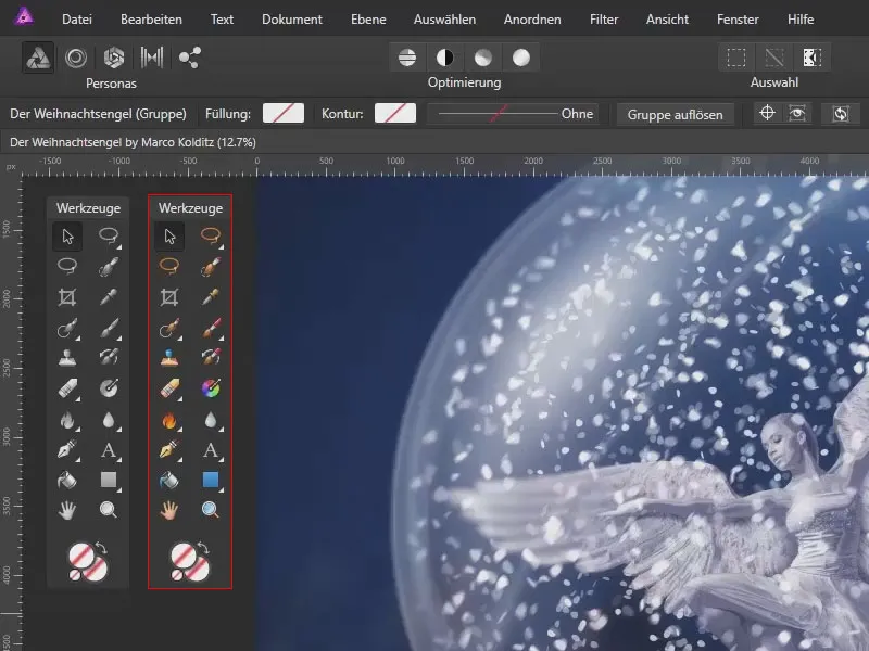 Affinity Photo-Tutorial: Werkzeugleiste mit grauen und bunten Icons