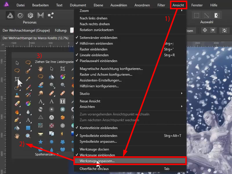 Hilfreich für deinen Workflow: Sortiere die Werkzeuge genau so, wie du sie benötigst. Werkzeuge in Affinity Photo sortieren