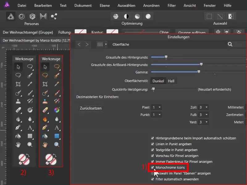 Affinity Photo õpetus: värvilised ja monokroomsed tööriista ikoonid