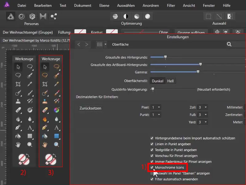 Affinity Photo-Tutorial: Bunte und monochrome Werkzeug-Icons