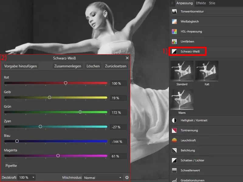 Tutorial di Affinity Photo: Utilizza l'adattamento bianco e nero per convertire un'immagine a colori in bianco e nero.
