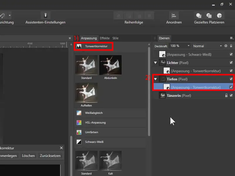 Affinity Photo-Tutorial: Auch die Tiefen erhalten eine Tonwertkorrektur