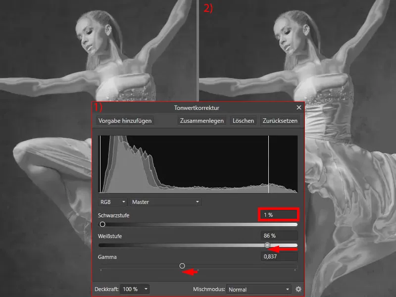 Tutorial su Affinity Photo: Impostazioni della correzione dei toni per il livello di profondità