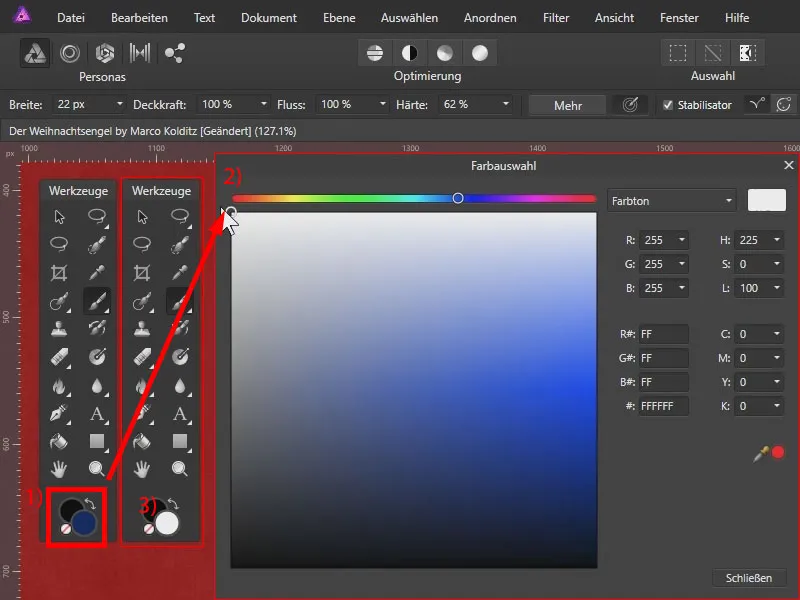 Tutorial Affinity Photo: Setarea culorii fundalului și primei planuri pentru decuparea motivelor.