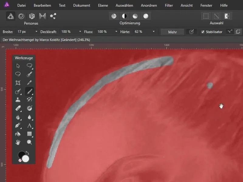 Affinity Photo: Urmărește contururile cu pensula de desen.