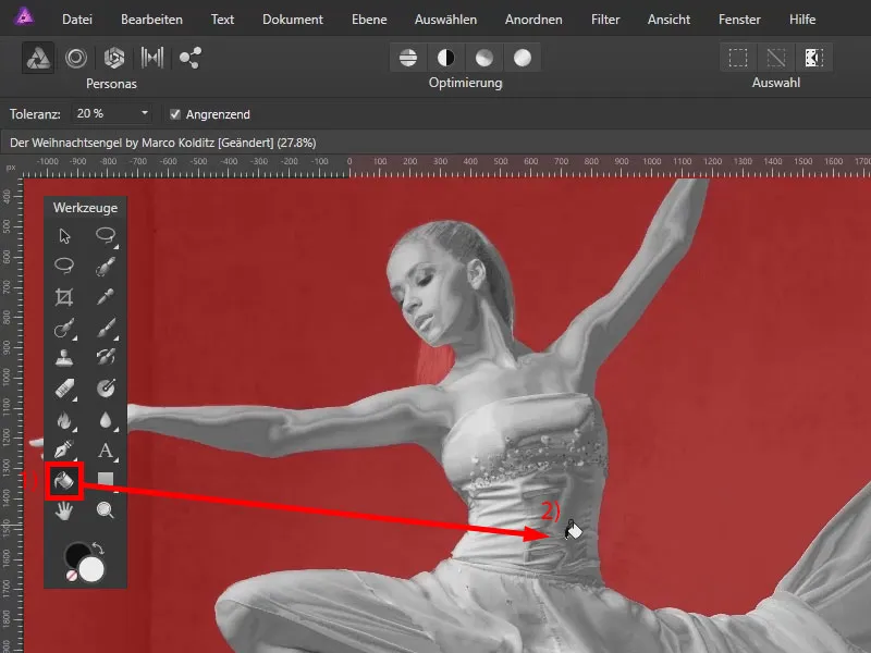 Affinity Photo: Instrument de umplere pentru selectarea zonelor mari în QuickMask.