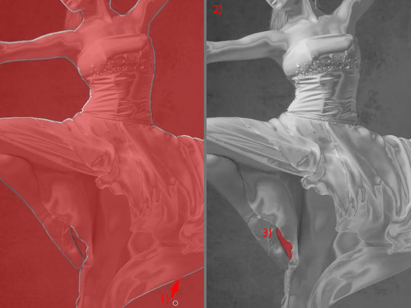 Das Füllwerkzeug funktioniert nur sinnvoll, wenn die Kontur-Auswahl vollständig geschlossen ist. Mit dem Füllwerkzeug von Affinity Photo weitere Bereiche auswählen