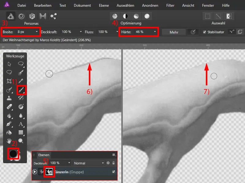 Affinity Photo: Verificați din nou marginile subiectului decupat.