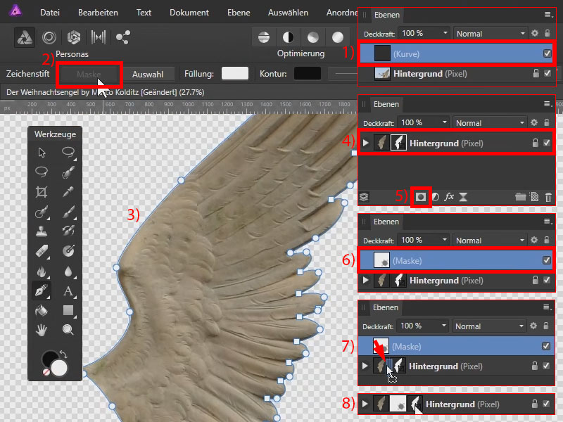 So erstellst du Schritt für Schritt eine Pfad- und eine Pixelmaske. Schritt für Schritt: eine Pfad- in eine Pixelmaske umwandeln in Affinity Photo