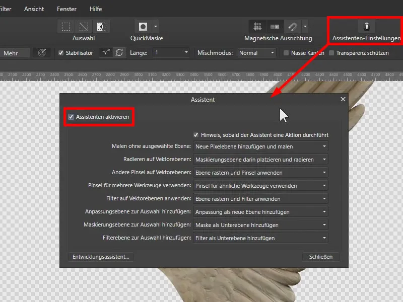 Affinity Photo: Asistanı etkinleştir