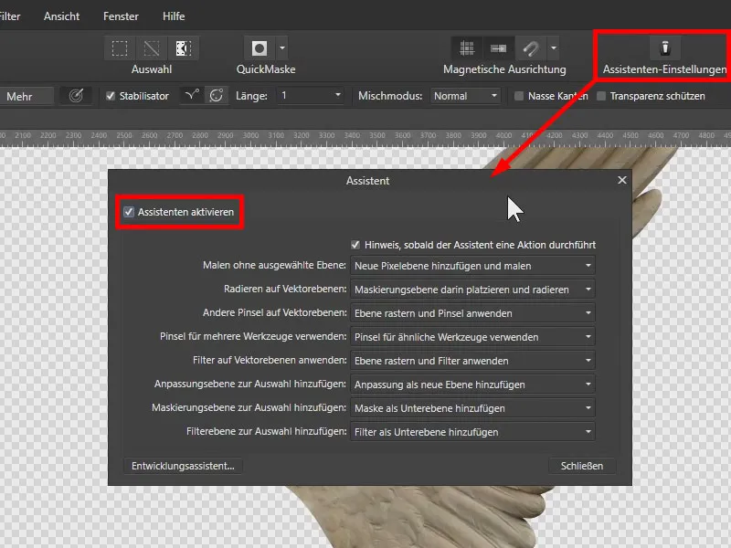 Affinity Photo: Assistenten aktivieren