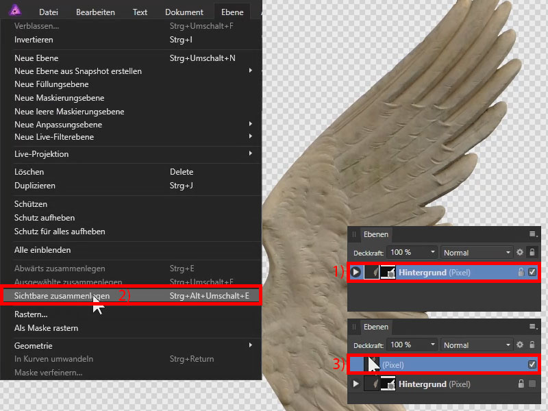 Sichtbare Ebenen in Affinity Photo zusammenlegen Sichtbare Ebenen zusammenlegen in Affinity Photo