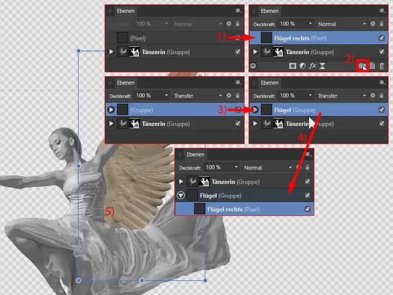 Affinity Photo: Meleğin arkasına kanat yerleştirin.