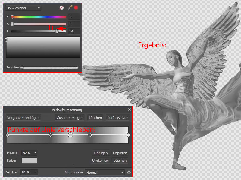 Erstelle weitere Punkte, denen du die entsprechenden Grauwerte zuordnest. Verlaufsumsetzung für einen Metall-Look in Affinity Photo