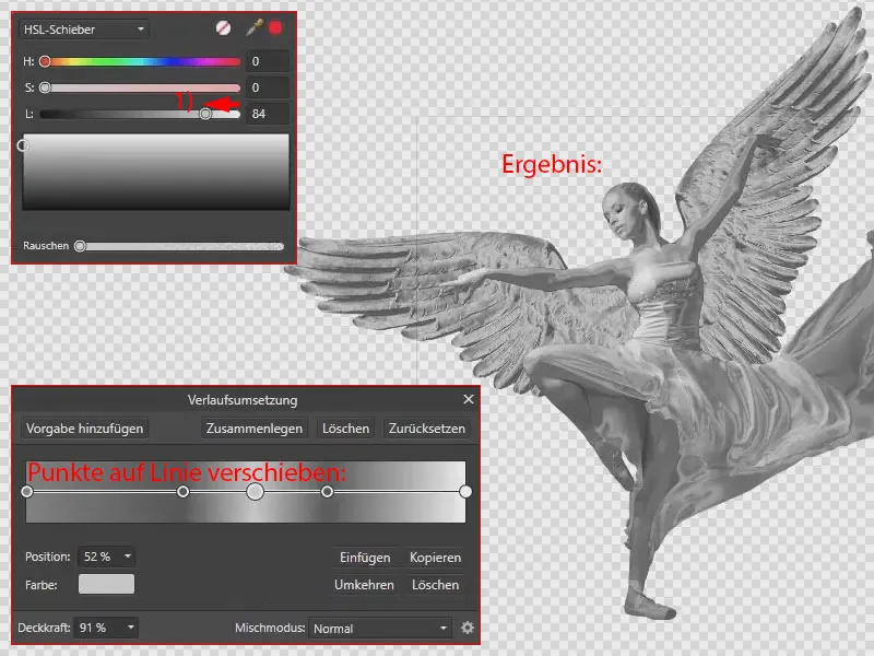 Affinity Photo: Ergebnis – das gesamte Motiv mit einem glänzenden Metalleffekt