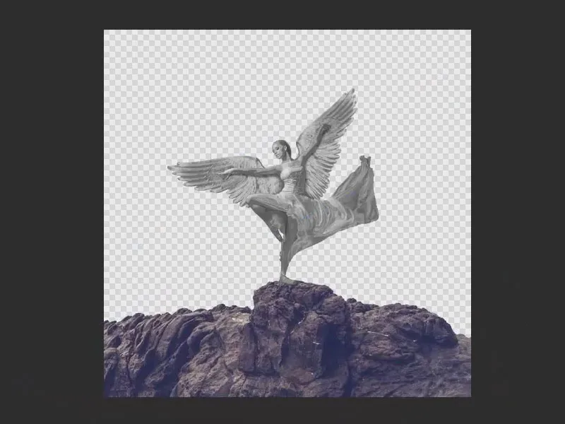 Affinity Photo-Tutorial: Zwischenergebnis mit dem Engel auf einem Felsen