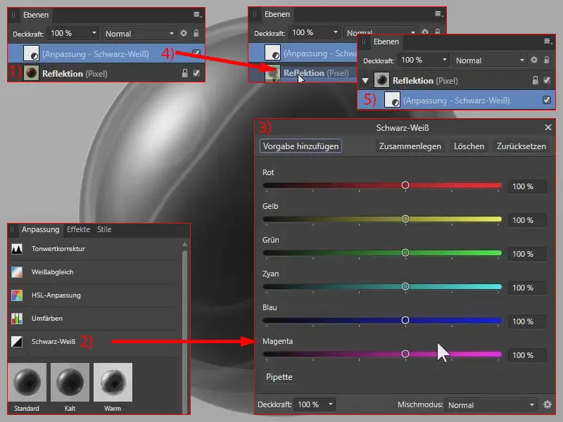 Affinity Photo-Tutorial: Schwarz-Weiß-Anpassung der Kugel