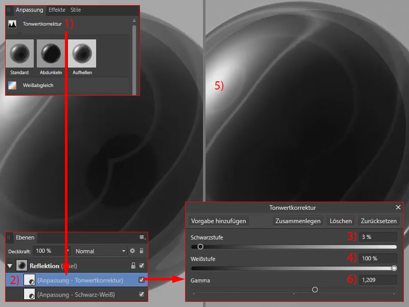 Mithilfe der Tonwertkorrektur optimierst du den Kontrast. Tonwertkorrektur in Affinity Photo