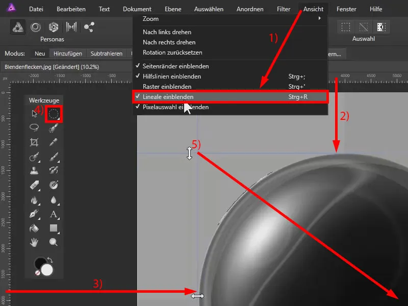 Affinity Photo-Tutorial: Maske für die Glaskugel mit dem Ellipse-Werkzeug erstellen