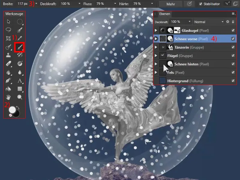 Affinity Photo-Tutorial: Schnee mit einem Pinsel ins Bild malen