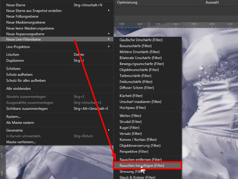 Zum Abschluss gibt es noch ein sanftes Rauschen. Rauschen hinzufügen in Affinity Photo