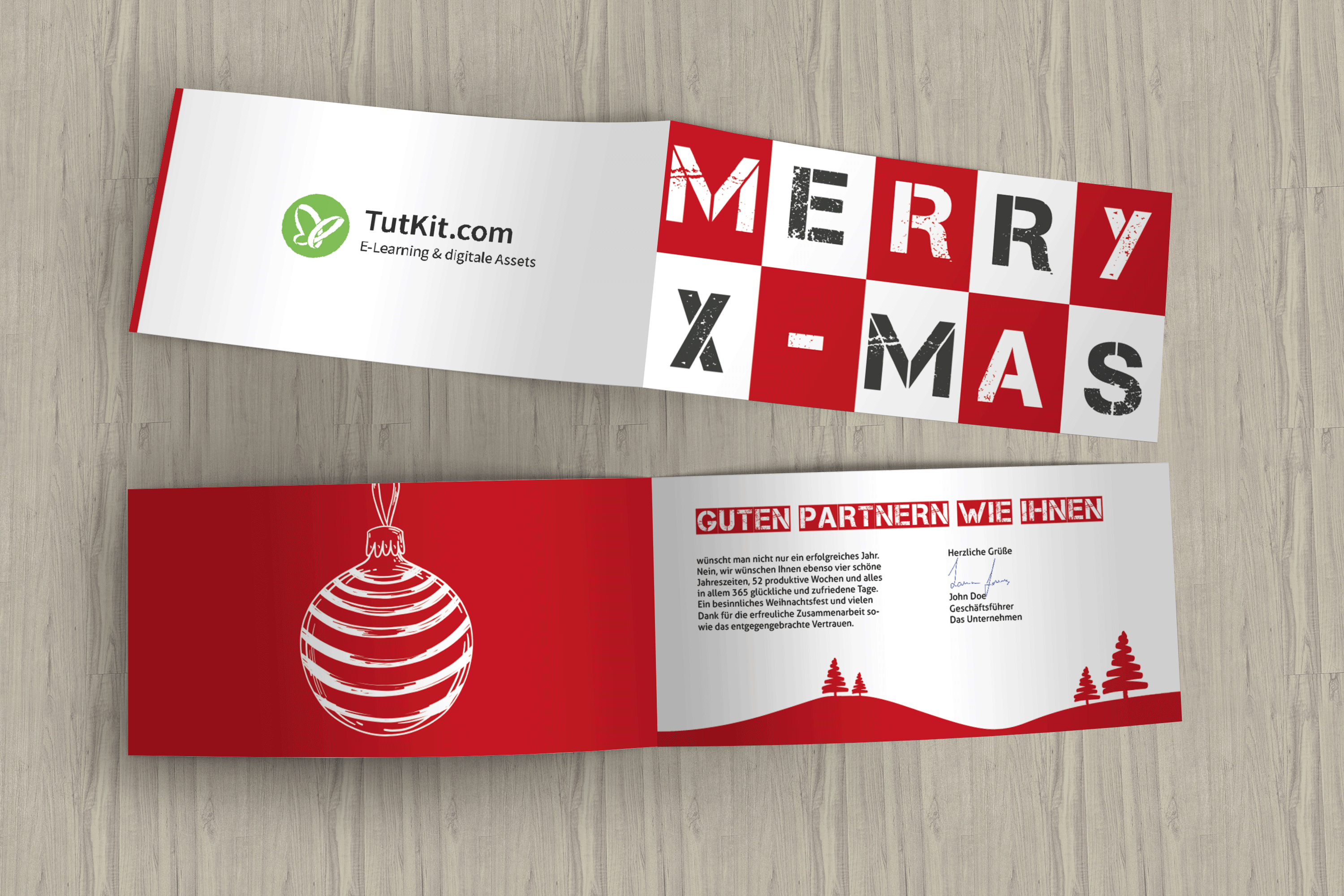 Diese Business-Weihnachtskarte kannst du in InDesign in nur 10 Schritten selbst erstellen. Weihnachtskarte in InDesign erstellen: Vorder-, Rück- und Innenseiten der Karte