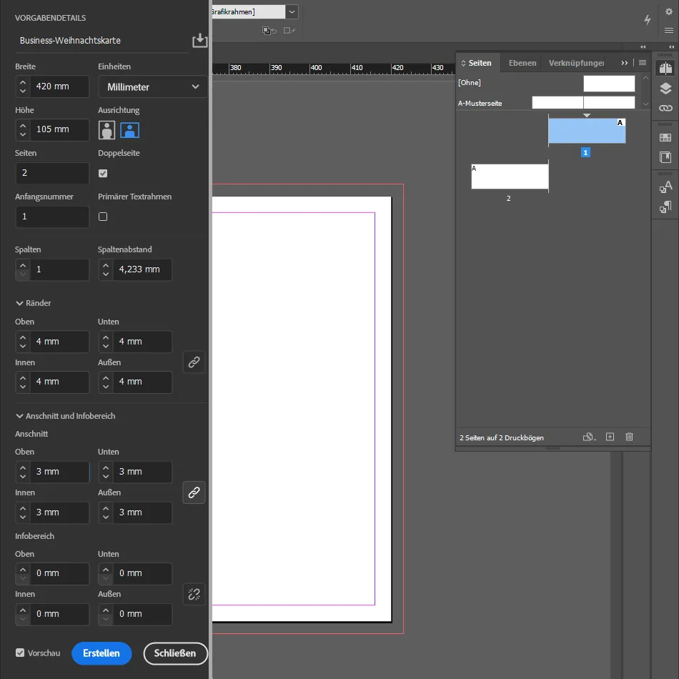 Membuat kartu ucapan Natal bisnis di InDesign: Buat dokumen baru
