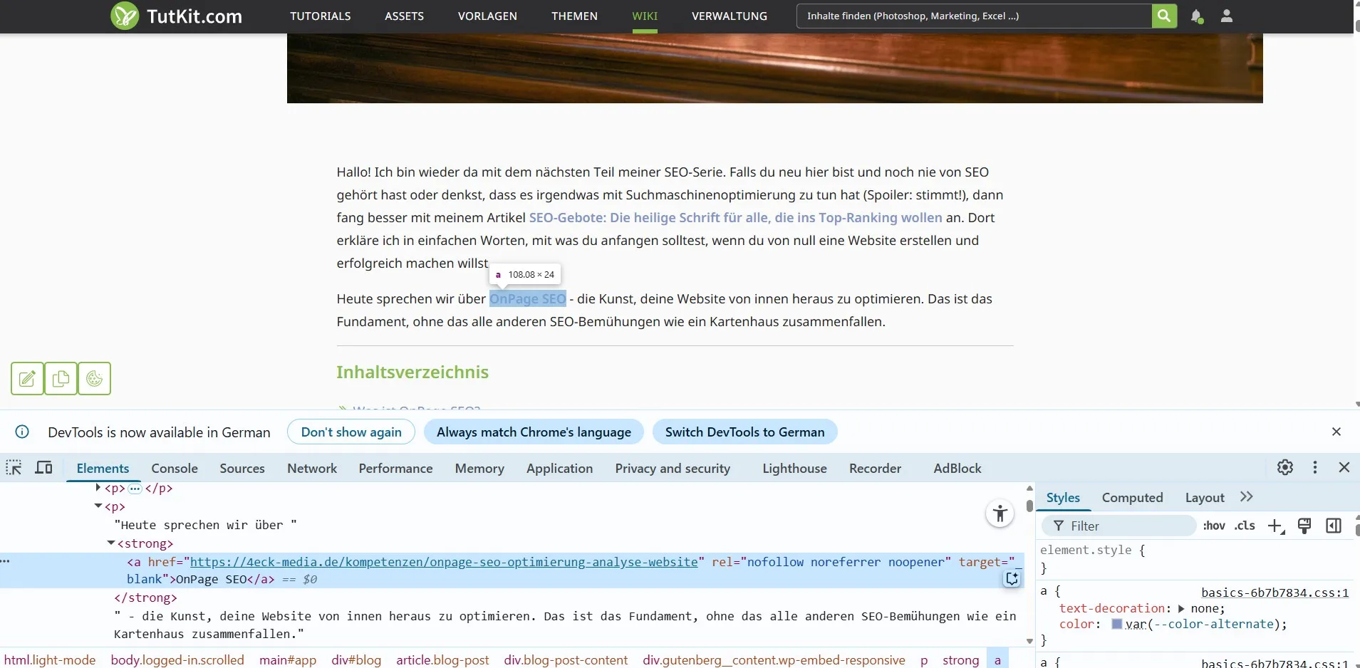 NoFollow Link Beispiel im HTML-Code - Gastbeitrag Backlink von TutKit zu 4eck Media mit rel="nofollow noreferrer noopener"
